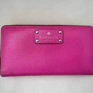 Kate Spade Magenta Pink Leather Zip Around Credit Card Long Wallet